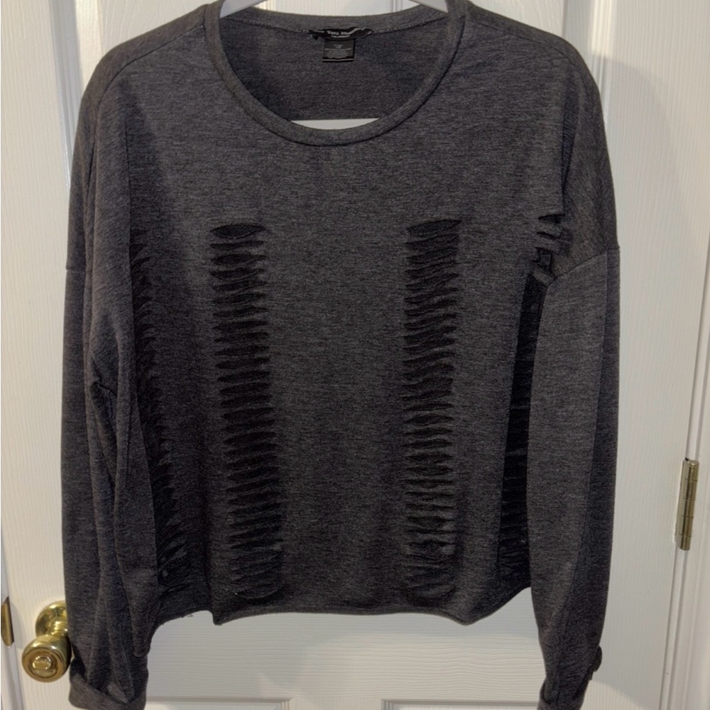 See You Monday Los Angeles Gray Distressed Long Sleeve Shirt Size XS Never Worn